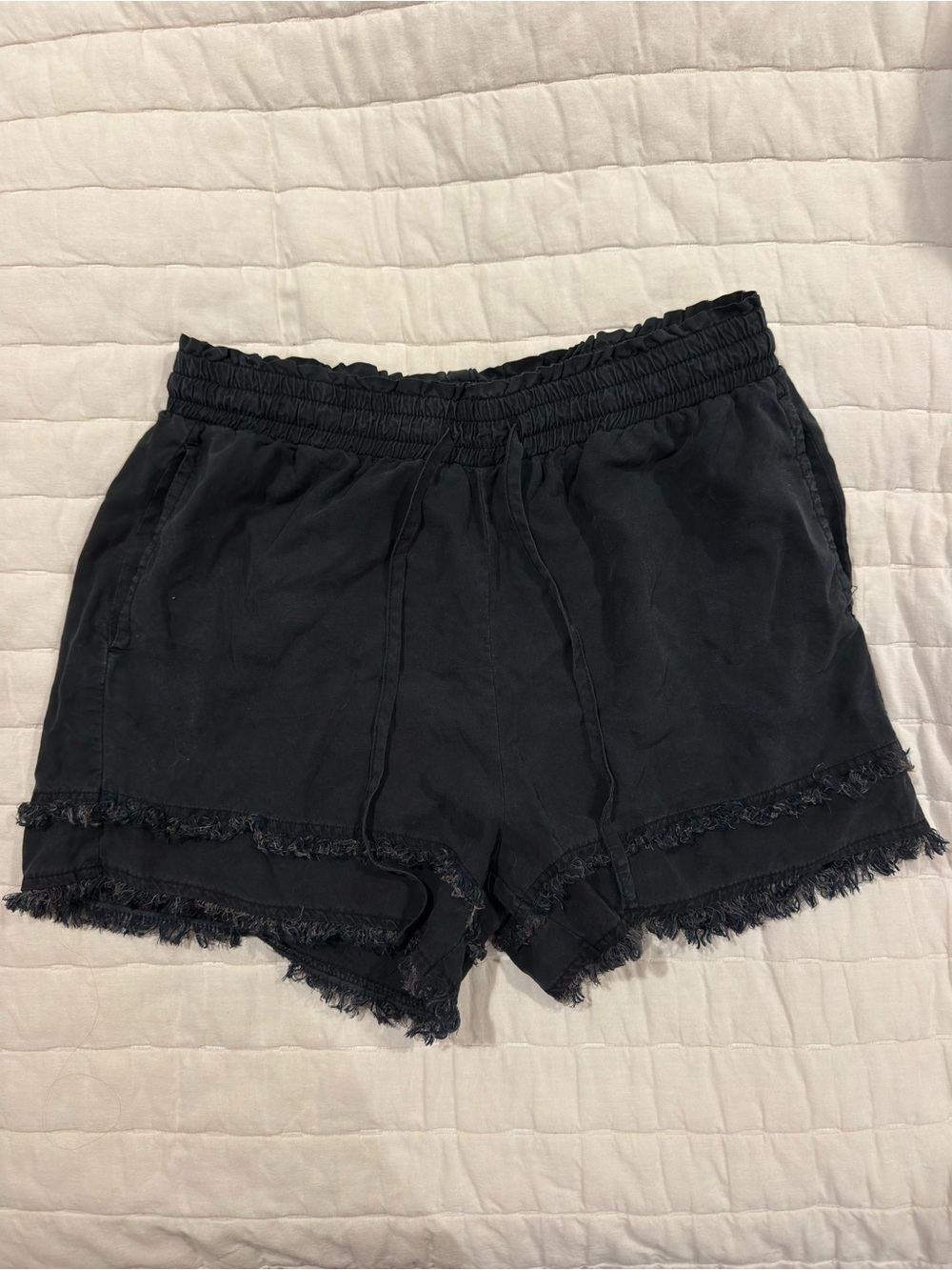 High-Waist Black Fringe Hem Women’s Shorts